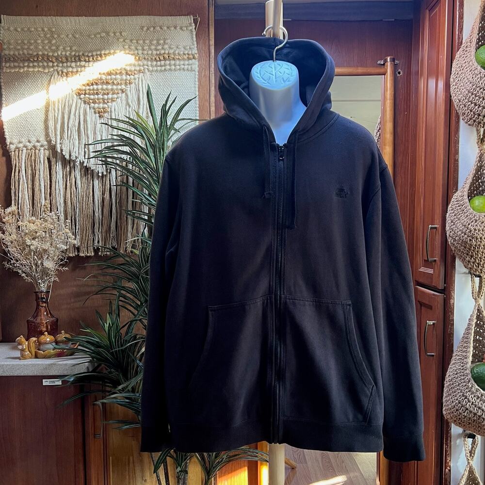 Starter Zip Up Hoodie XL Black Tonal Logo Heavyweight Fleece 90s Y2K Streetwear